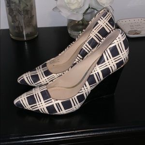 Coach Black and Cream Plaid Pointed-Toe Wedge Pumps
